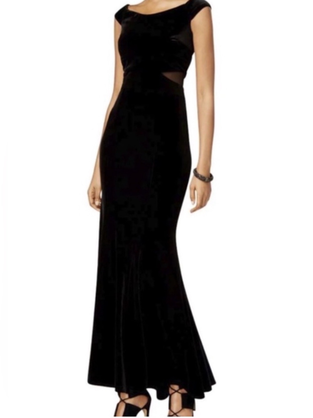 XSCAPE Black Velvet Off Shoulder Maxi Gown Cutout Formal Dress Size 6 - C61-123